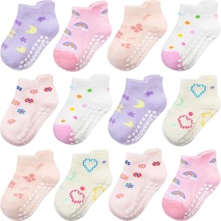 Aroveea Baby Toddler Socks Grip Non Slip Boys Girls Cotton 12 Pack for Kids Ankle Cute Socks 6M-7Years