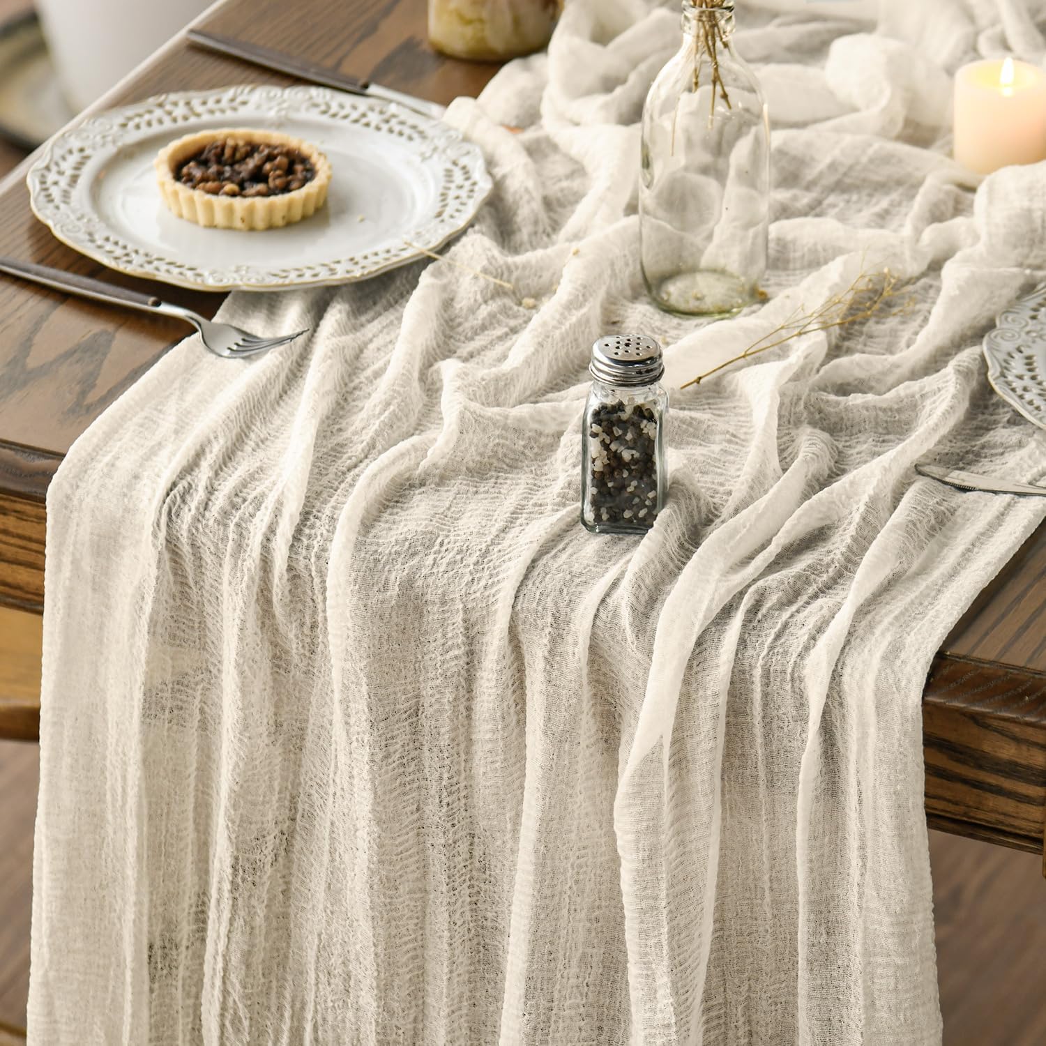 Artoid Mode Boho Beige Gauze Wedding Table Runner, 300 cm Seasonal Fabric Kitche
