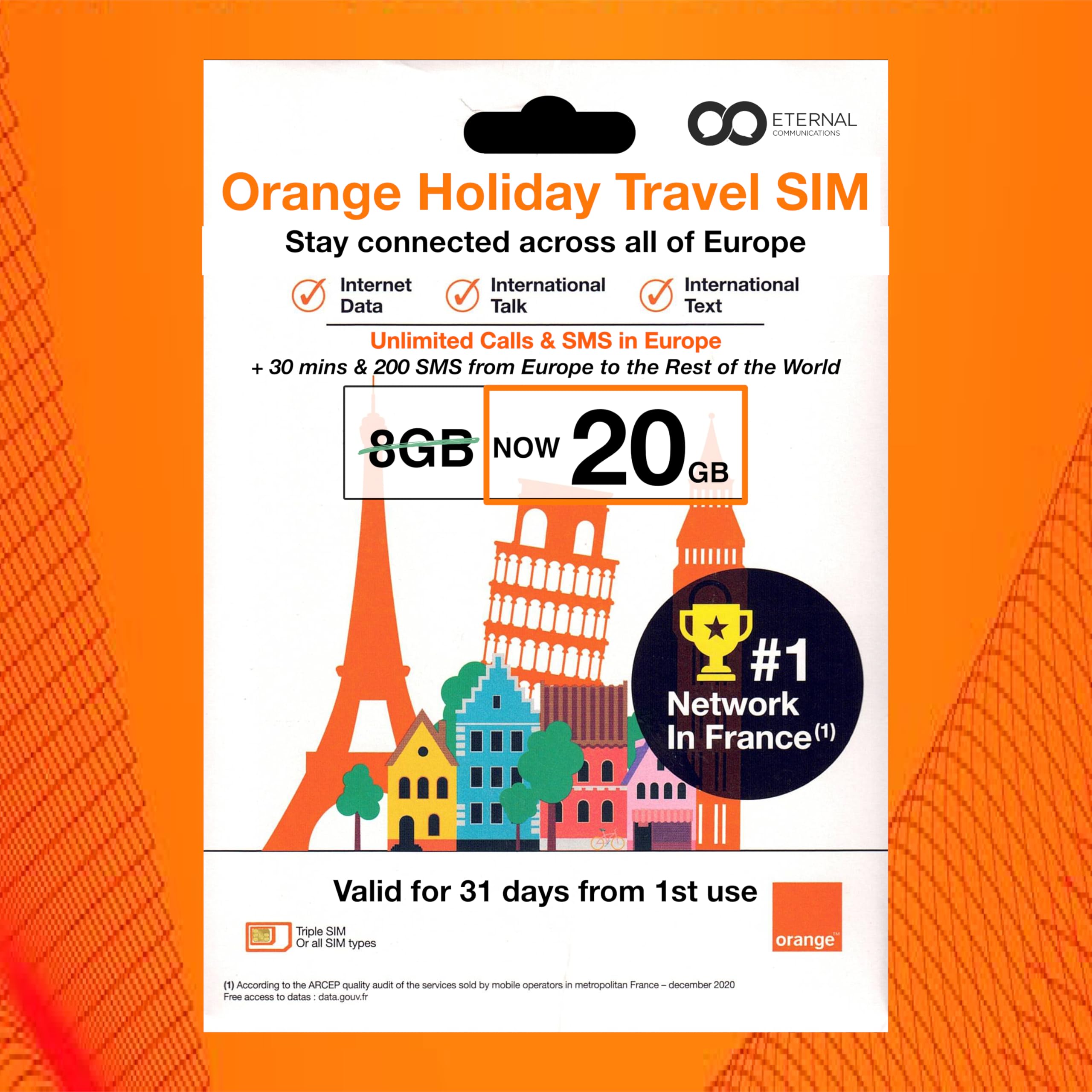 Preloaded Orange Travel Sim Card Now with 20GB of 4G Data, Unlimited Calls & SMS