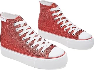 ALTOCIS Glitter Platform Fashion Sneakers,Sparkly Bling Mid Calf Sneaker for Women,Cute Comfortable Platform High Top Sneakers