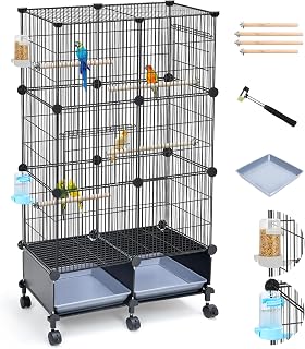 VISCOO Upgraded Encrypted Metal 46-Inch Bird Cage for Parrot Parakeets | Parakeet Cage with Wooden Perches, Slide-Out Tray, Water Bottle&Feeder for Cockatiel,Lovebird,Small Mid-Sized Birds