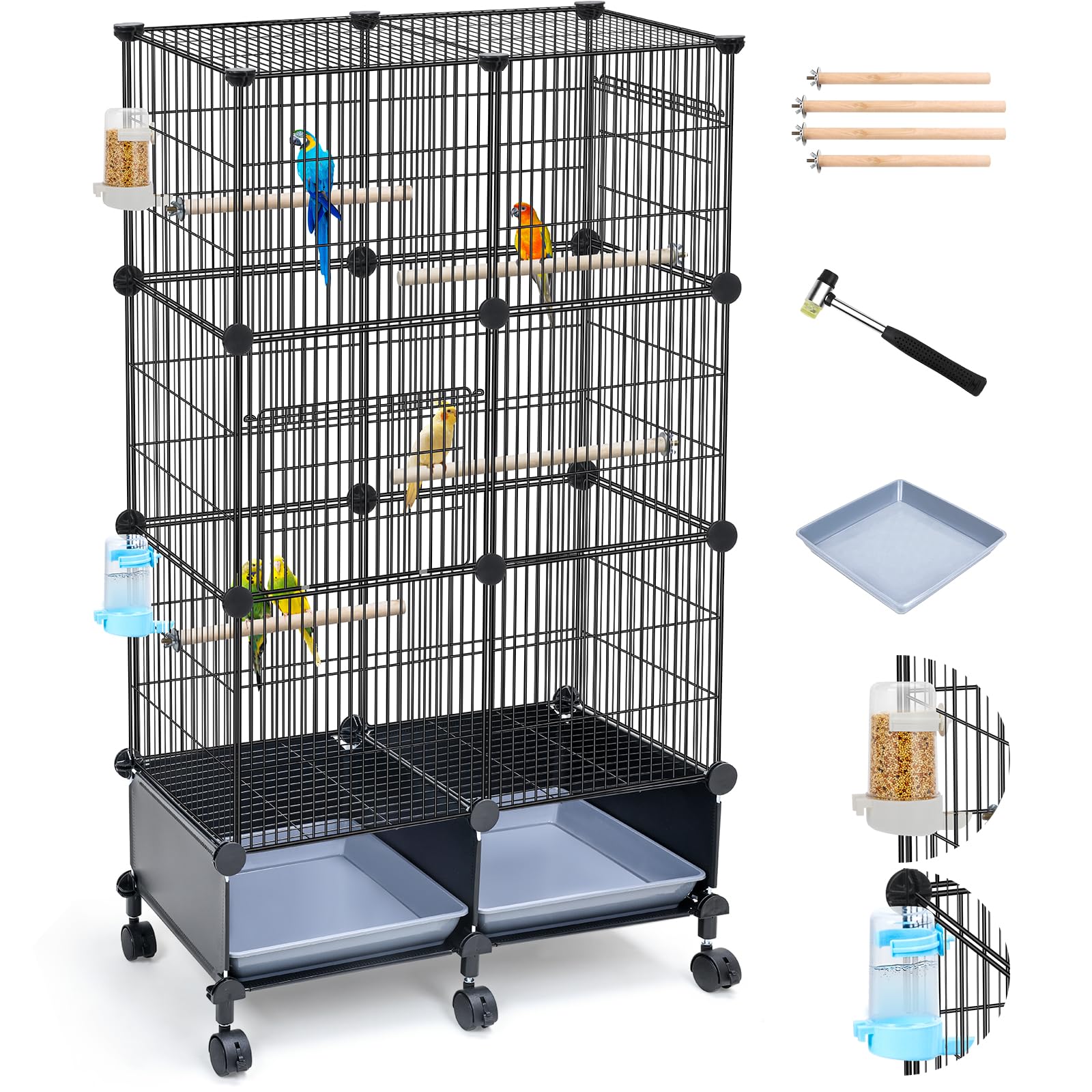 VISCOO Upgraded Encrypted Metal 46-Inch Bird Cage for Parrot Parakeets | Parakee