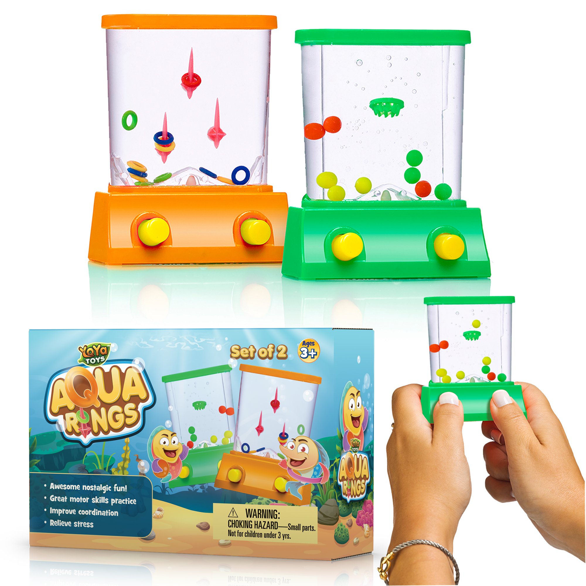 YoYa Toys Aqua Rings Handheld Water Game - Set of 2 - Water Ring Toss and Basket