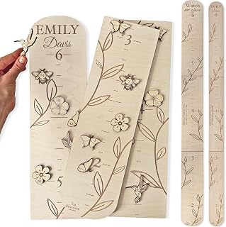 Personalized Wooden Growth Chart for Wall Custom Name, Woodland Theme | Measurement Growth Chart for Girls, Child Height Measuring Chart Wooden, Baby Height Chart Wall Ruler Wood Wildlife Butterfly