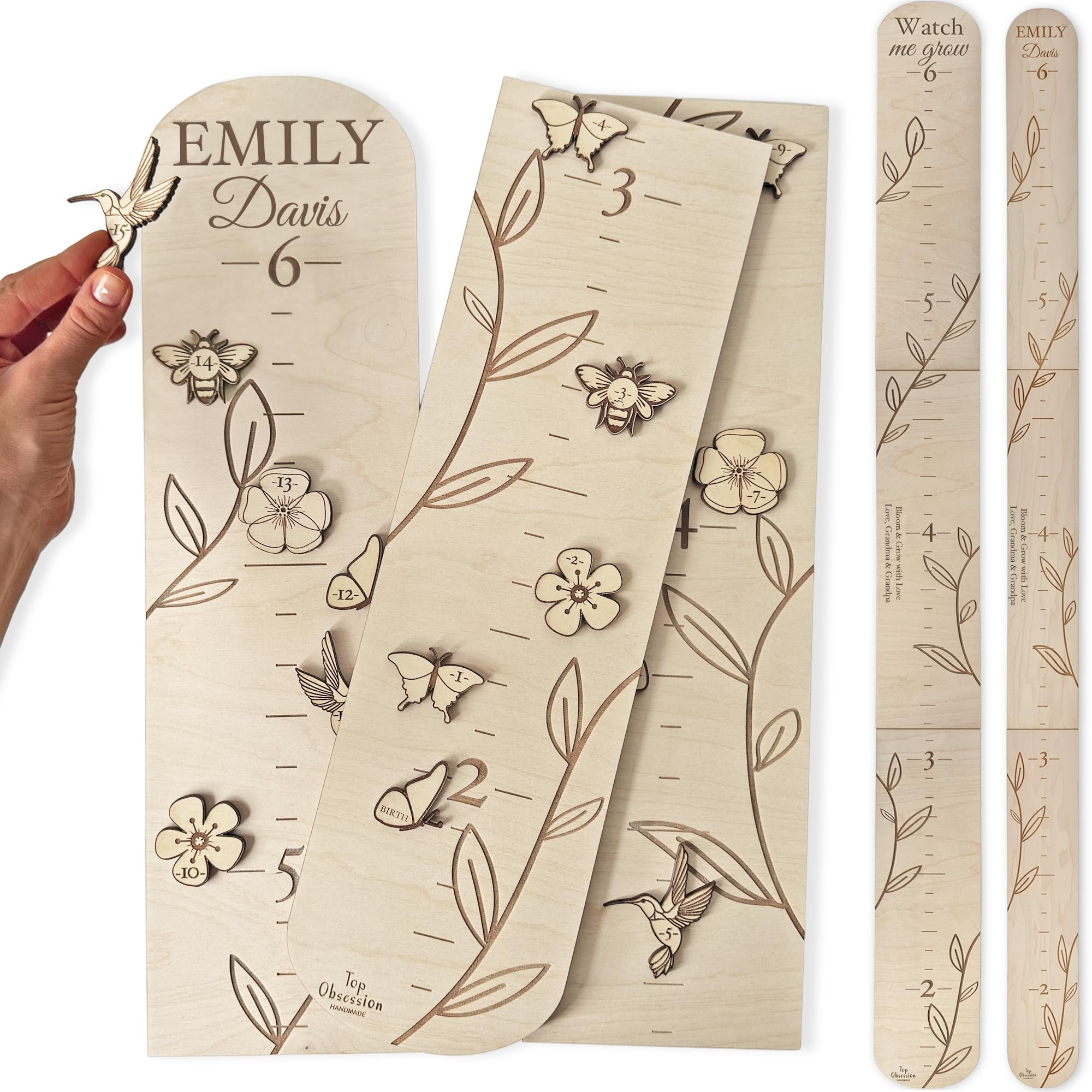 Personalized Wooden Growth Chart for Wall Custom Name, Woodland Theme | Measurem