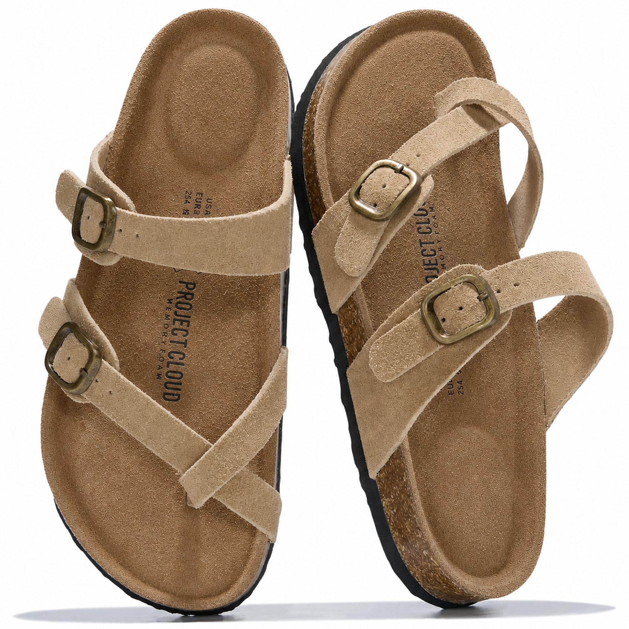 Project Cloud Genuine Leather Sandals for Women, Comfortable Cork Sandals with M