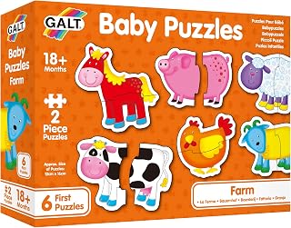 GALT Baby Puzzles - Fun Educational Early Learning 2Pc First Jigsaw Puzzles | Set of 6 2-Piece Colourful, Chunky Piece Puzzles for Babies - Develop Matching and Motor Skills - Ages 18 Months Plus