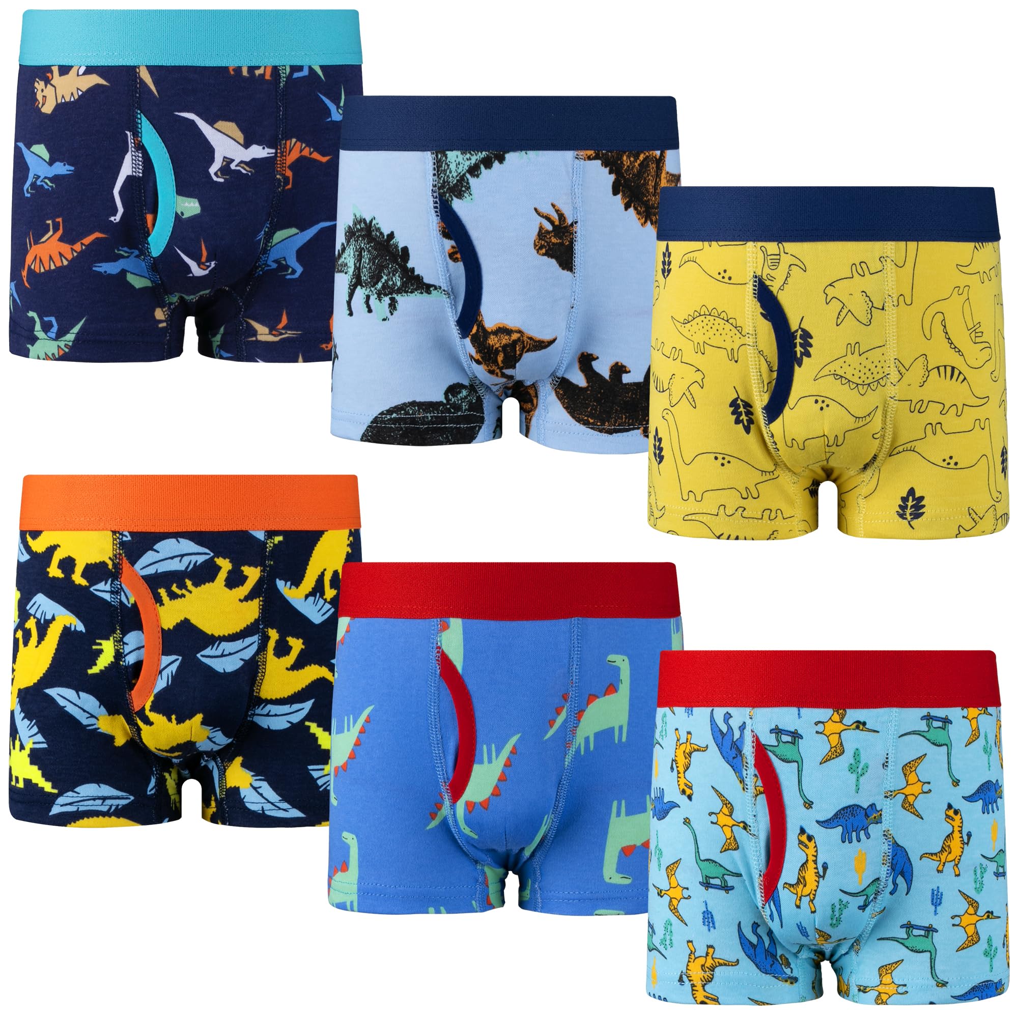 BIG ELEPHANT 6-Pack Boys Boxer Briefs, 100% Cotton Toddler Underwear