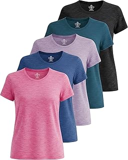 Real Essentials 5 Pack: Women's Short Sleeve T-Shirt Workout Top Fitness