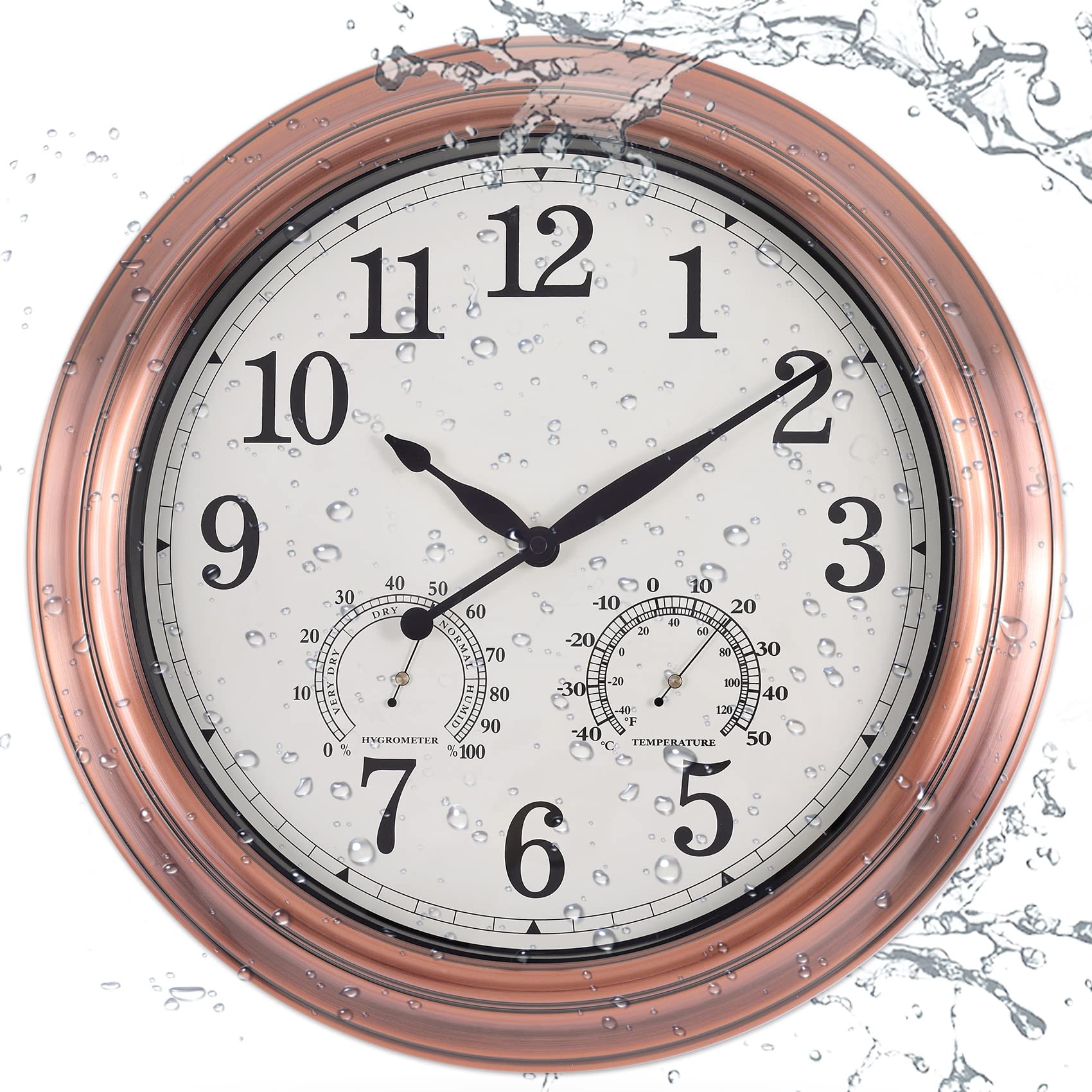 Vigorwise 16 inch Outdoor Wall Clock, Metal Waterproof Wall Clock with Temperatu