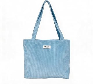 Corduroy Tote Bag for Women, Casual Zipper Shoulder Bag Large Capacity