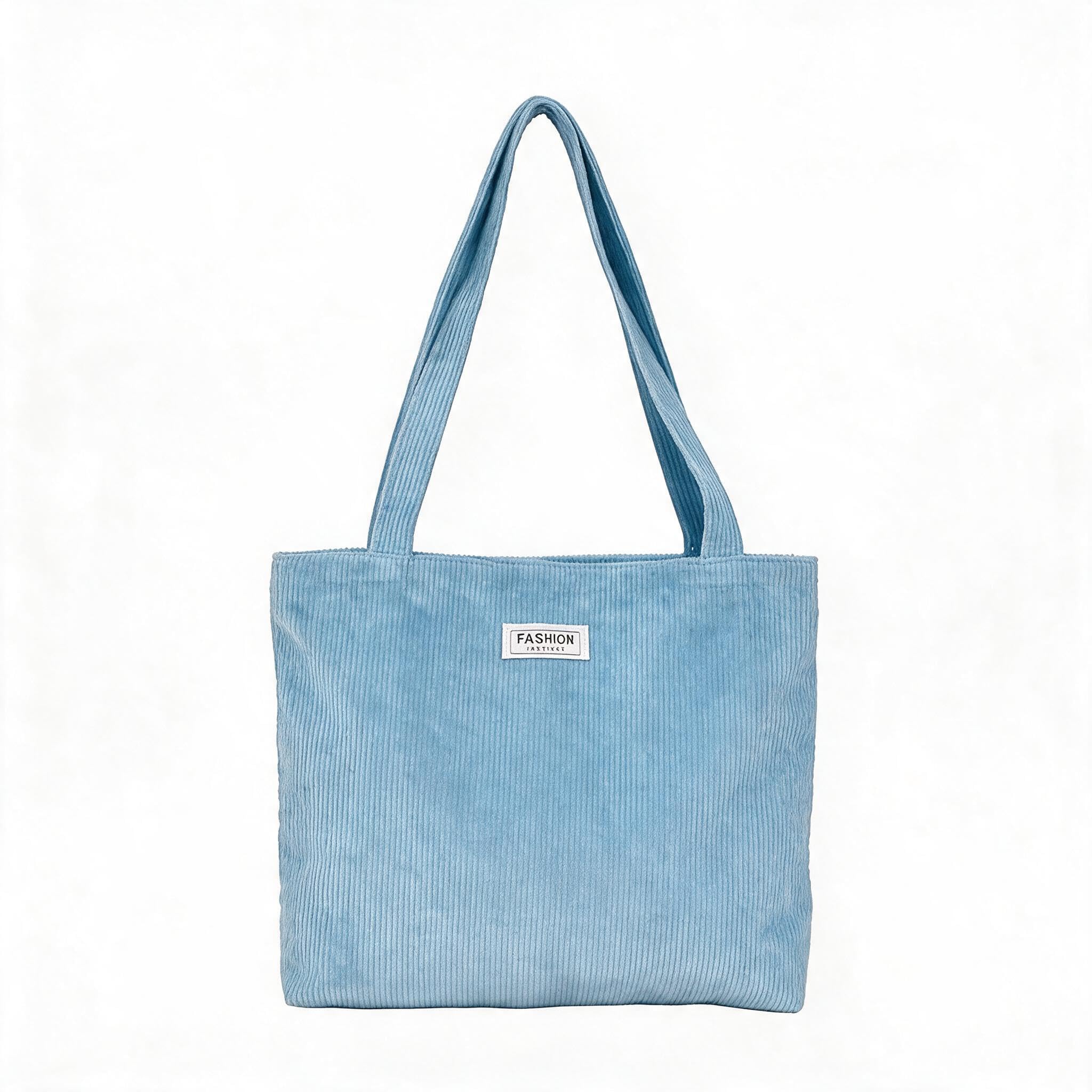 Corduroy Tote Bag for Women, Casual Zipper Shoulder Bag Large Capacity