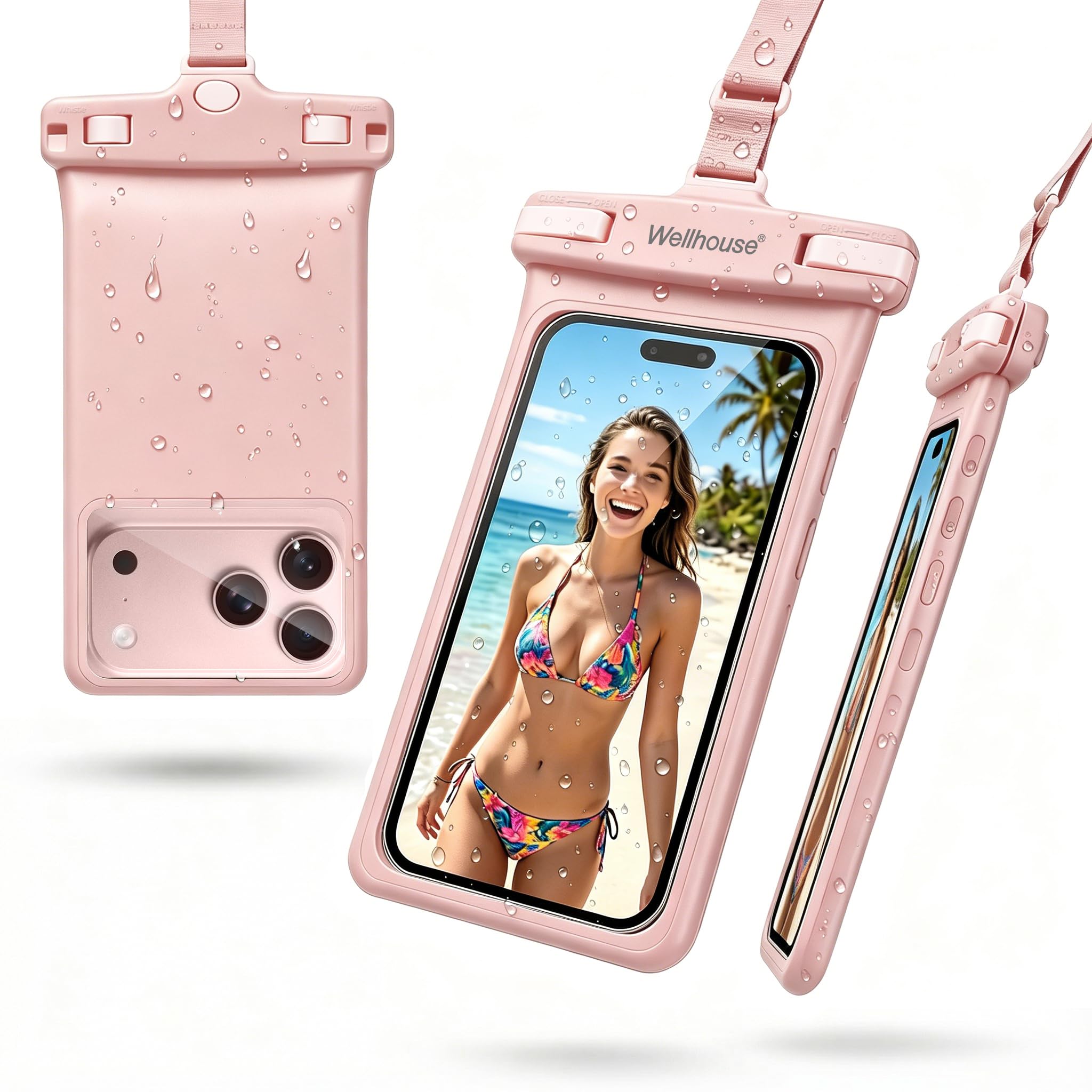 wellhouse 3D Waterproof Phone Pouch with Lanyard,Premium TPU100FT Deep Waterproo