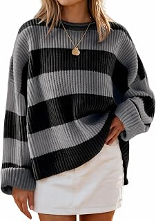 Simier Fariry Womens Fall Cute Long Sleeve Oversized Striped Sweater