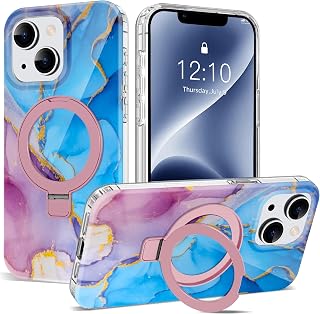 Marble Case for iPhone 14 Plus with Stand 6.7",Purple Blue