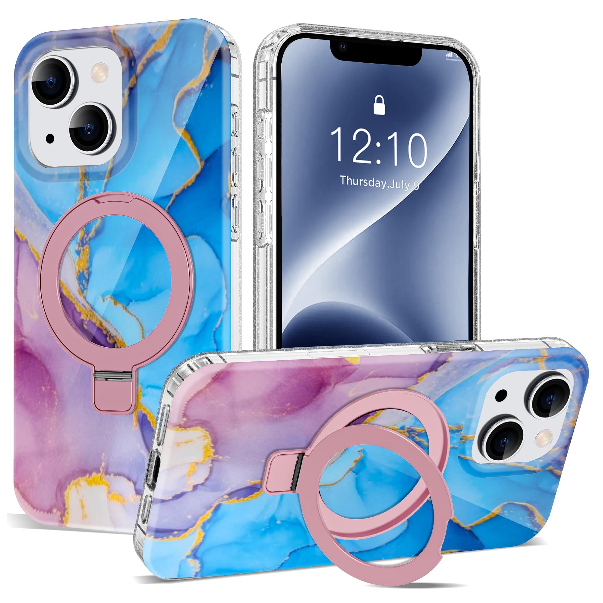 Marble Case for iPhone 14 Plus with Stand 6.7",Purple Blue