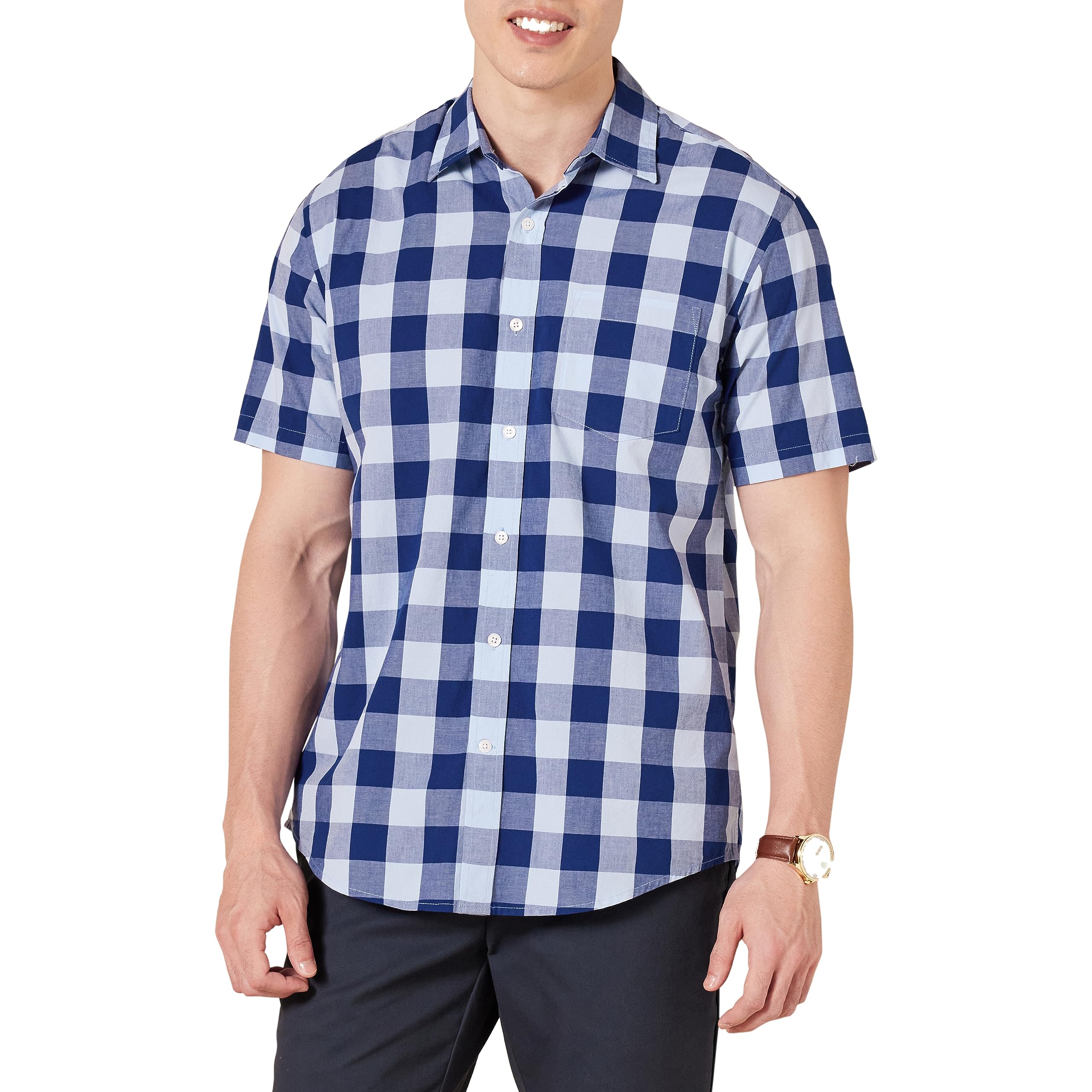 Amazon Essentials Herren Kurzärmliges Freizeithemd aus Popeline