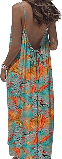 OFEEFAN Summer Dresses for Women 2026 Backless Cami Maxi Sundresses Spaghetti Strap Beach Vacation Clothes Swimsuit Coverup