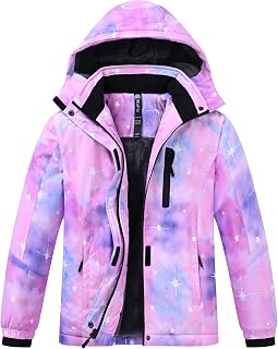MoFiz Girls' Winter Jacket Ski Jacket Waterproof Fleece Windproof Jackets Girls Softshell Jacket with Hood
