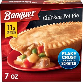 Banquet Frozen Pot Pie Dinner, Chicken, 7 Ounce | 11g protein per serving; great for quick lunches, easy frozen dinners and cozy nights in