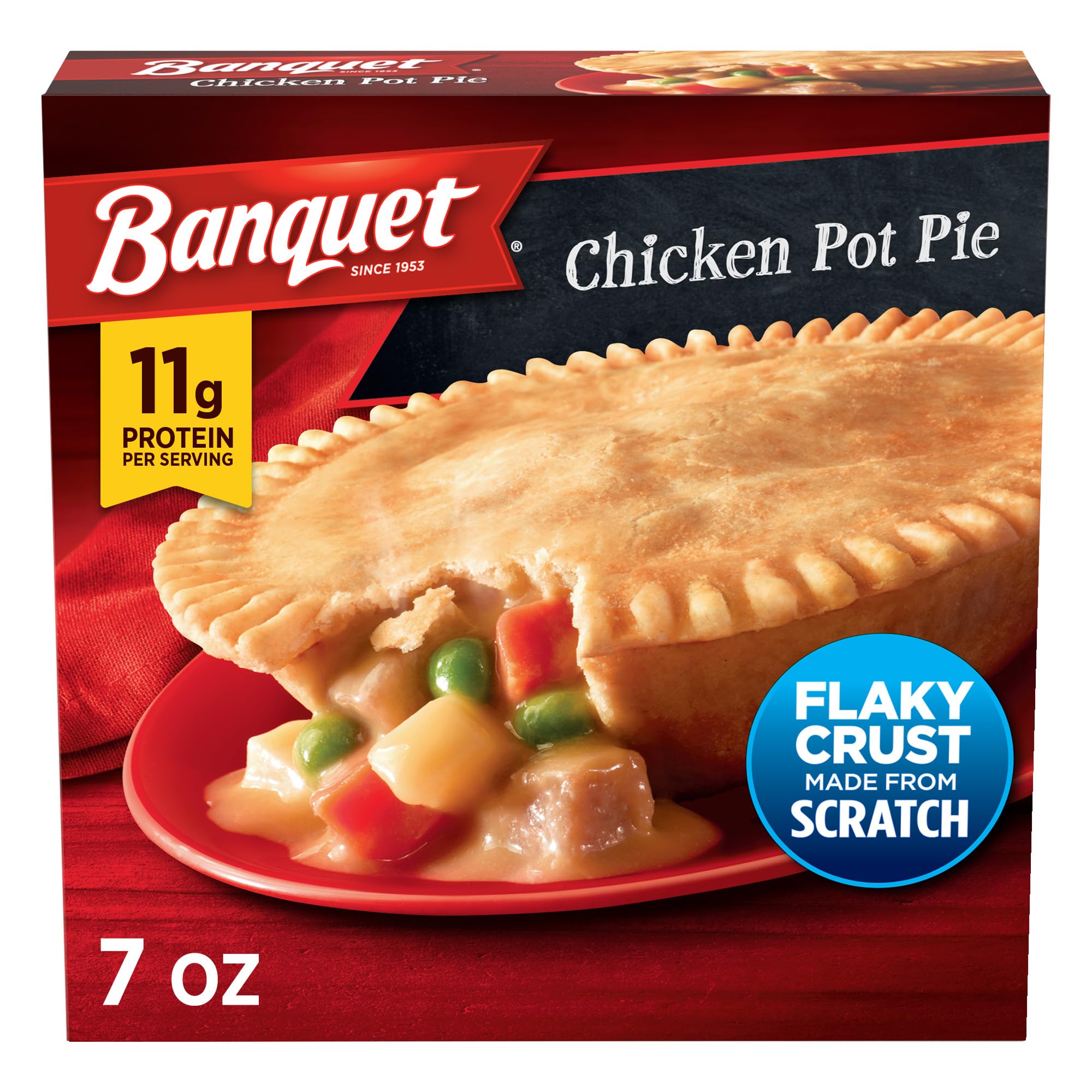 Banquet Frozen Pot Pie Dinner, Chicken, 7 Ounce | 11g protein per serving; great