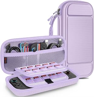 FINTIE Carrying Case for Nintendo Switch 2 (2025), Shockproof Hard Shell Switch 2 Case, Protective Cover Travel Bag with 19 Game Card & 2 Micro SD Card Slots & Inner Pocket, Lilac Purple
