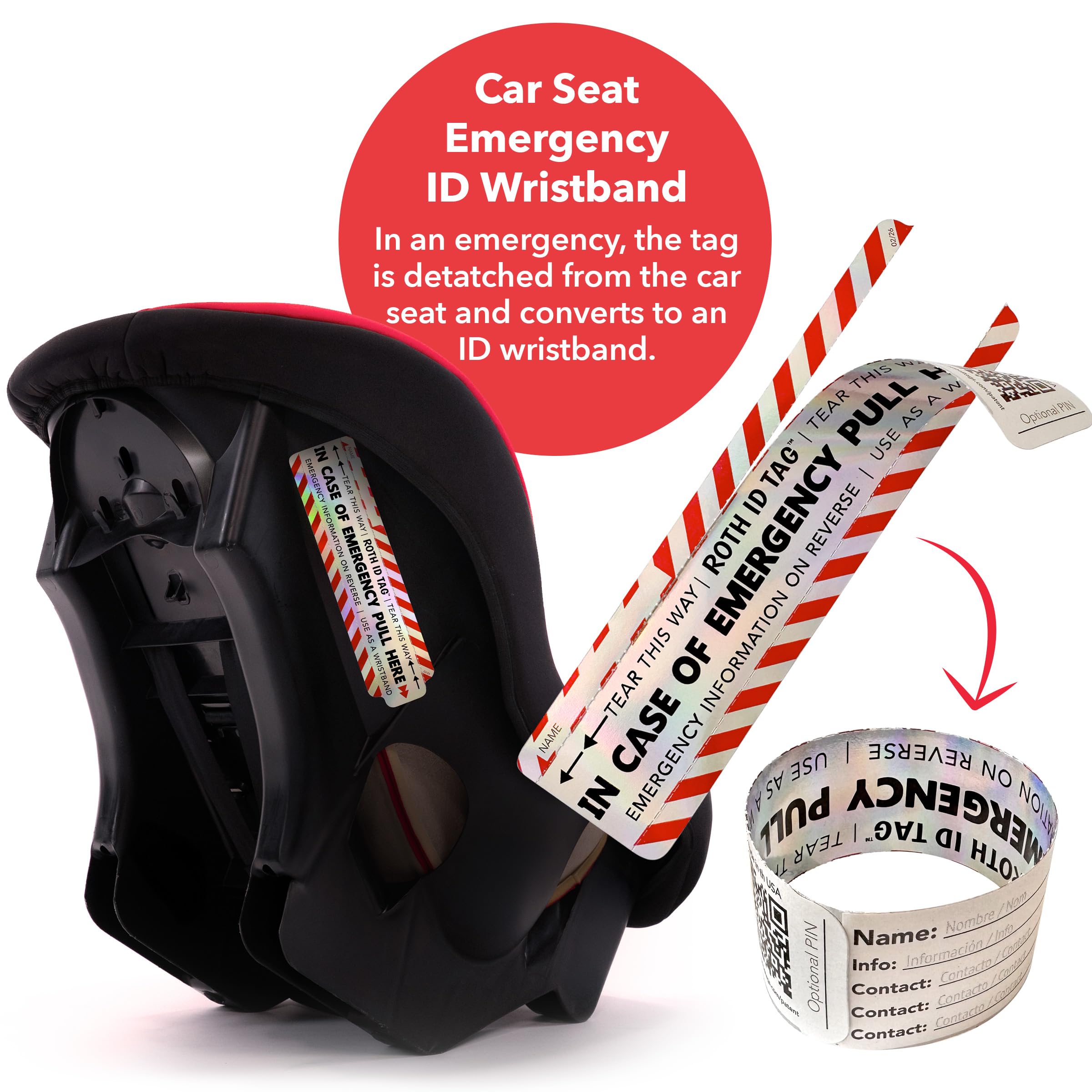 Emergency Contact Identification System for Car Seats, Booster Seats, Baby Gear 