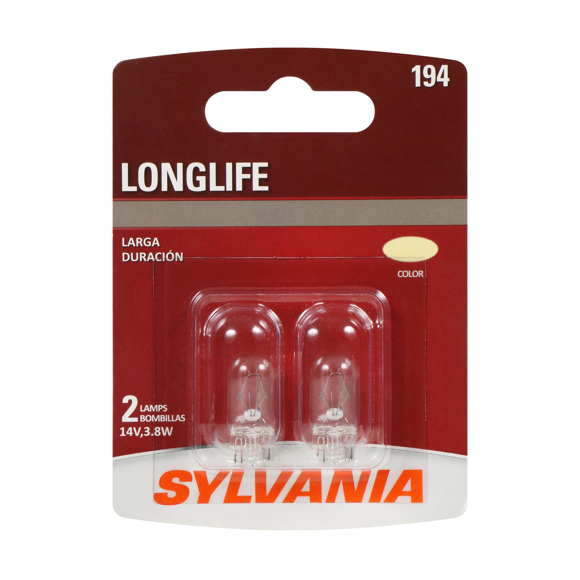 SYLVANIA 194 Long Life Miniature Bulb, Interior Lighting, 2-Pack | Dependable, E