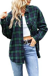 Megfie Womens Plaid Soft Button Down Flannel Shirt Long Sleeve Roll Up Plaid