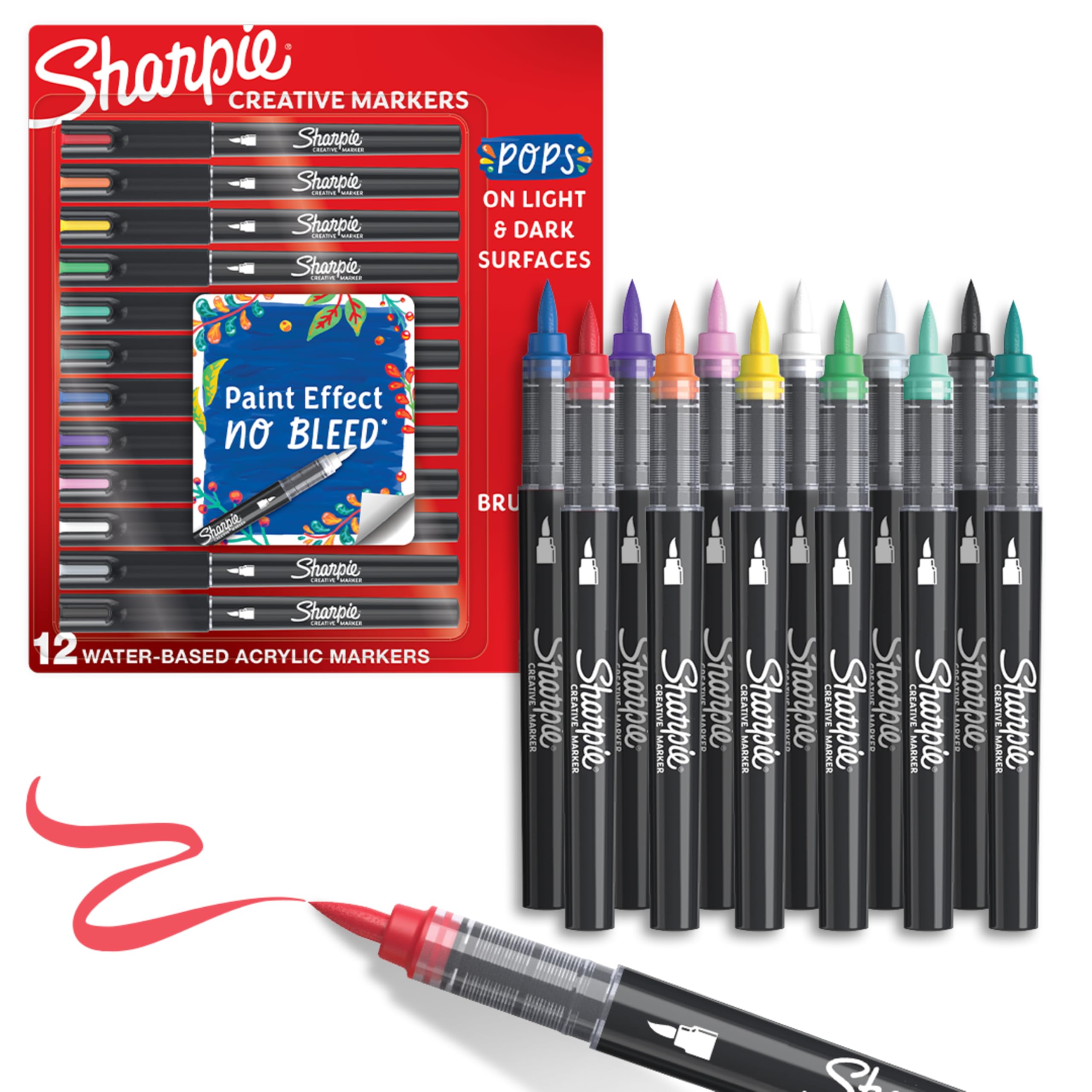 Sharpie Creative Markers, Water-Based Acrylic, Brush Tip, Assorted Colors, 12 Co