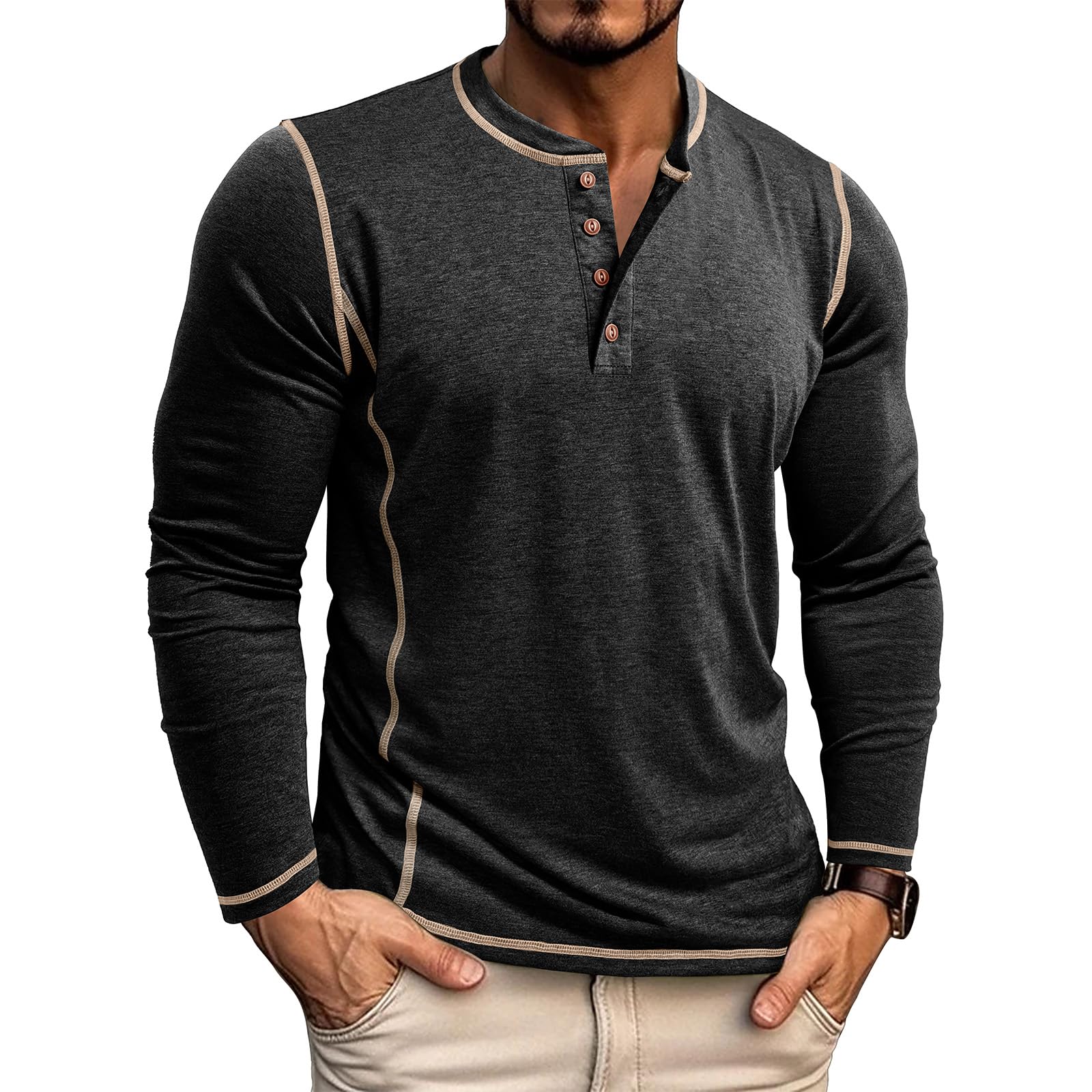 Aulemen Henley Men's Long Sleeve Soft Cotton Shirt