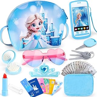 TSDATOWR Play Purse with Phone, 30Pcs Pretend Toys Set for Girls Ages 3-6 | Crossbody Bag, Crown, Pretend Makeup and Wallet for Birthday, Christmas Gifts, Princess Role Play Fun, Mom-Daughter Playtime