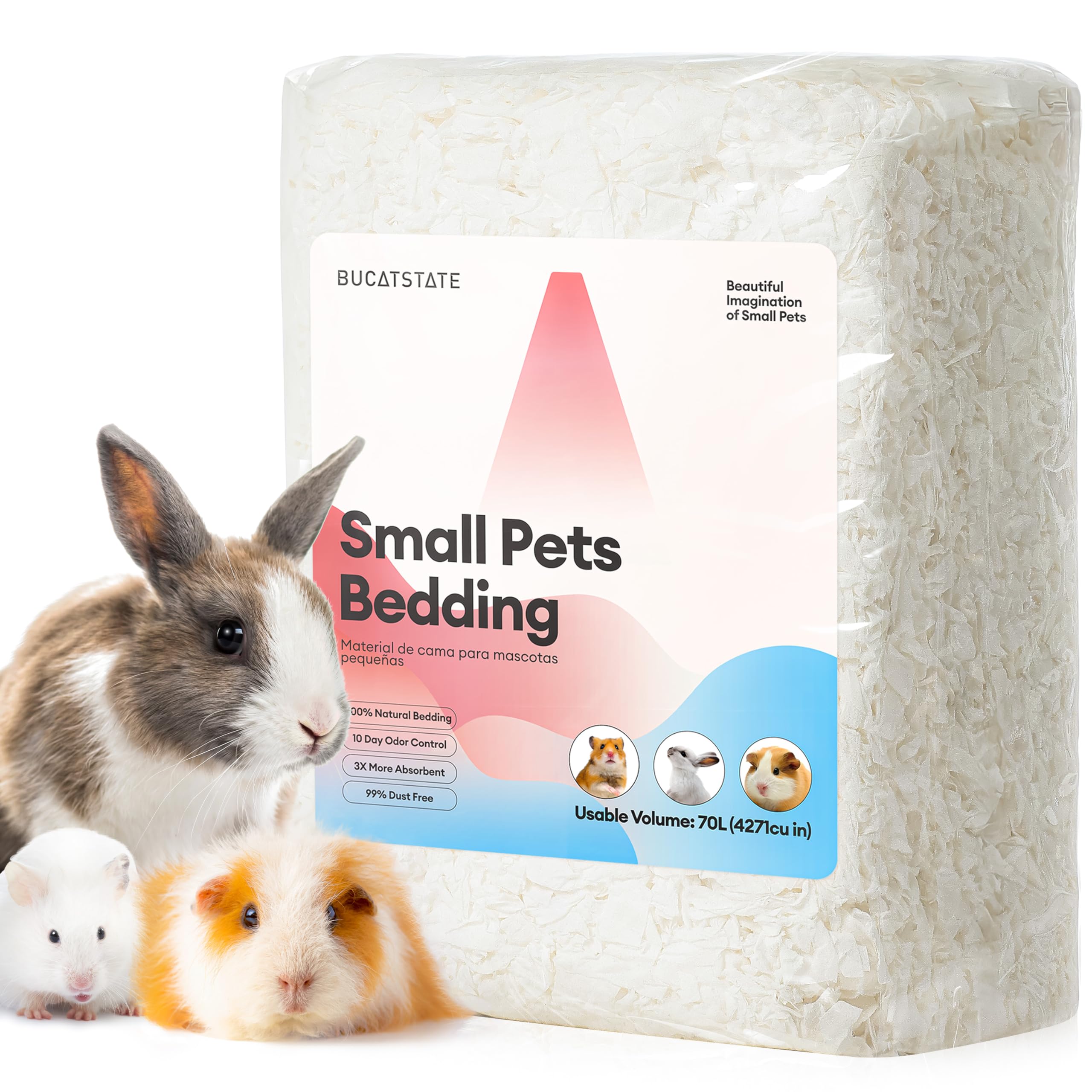 BUCATSTATE Hamster Bedding 70L, Truly 99% Dust-Free Paper Bedding,Blossom | FSC-