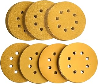 Aiyard 5-Inch 8-Hole Hook & Loop Sanding Discs 60-400 Mixed Grit, 105-Pack | 5" Random Orbital Gold Sanding Paper for Automotive and Woodworking