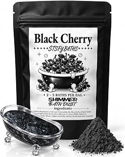 Bath Bomb Powder for Kids and Adults, Black Cherry Glitter and Shimmer Bath Dust, Handmade, Scented and Non-Staining, Gift for Women, 2-3 Baths per Bag (Small, Black)