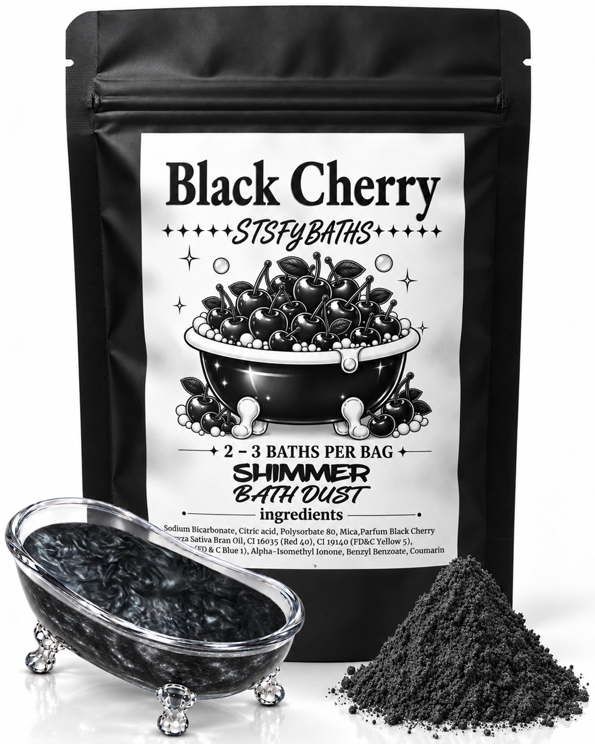 Bath Bomb Powder for Kids and Adults, Black Cherry Glitter and Shimmer Bath Dust
