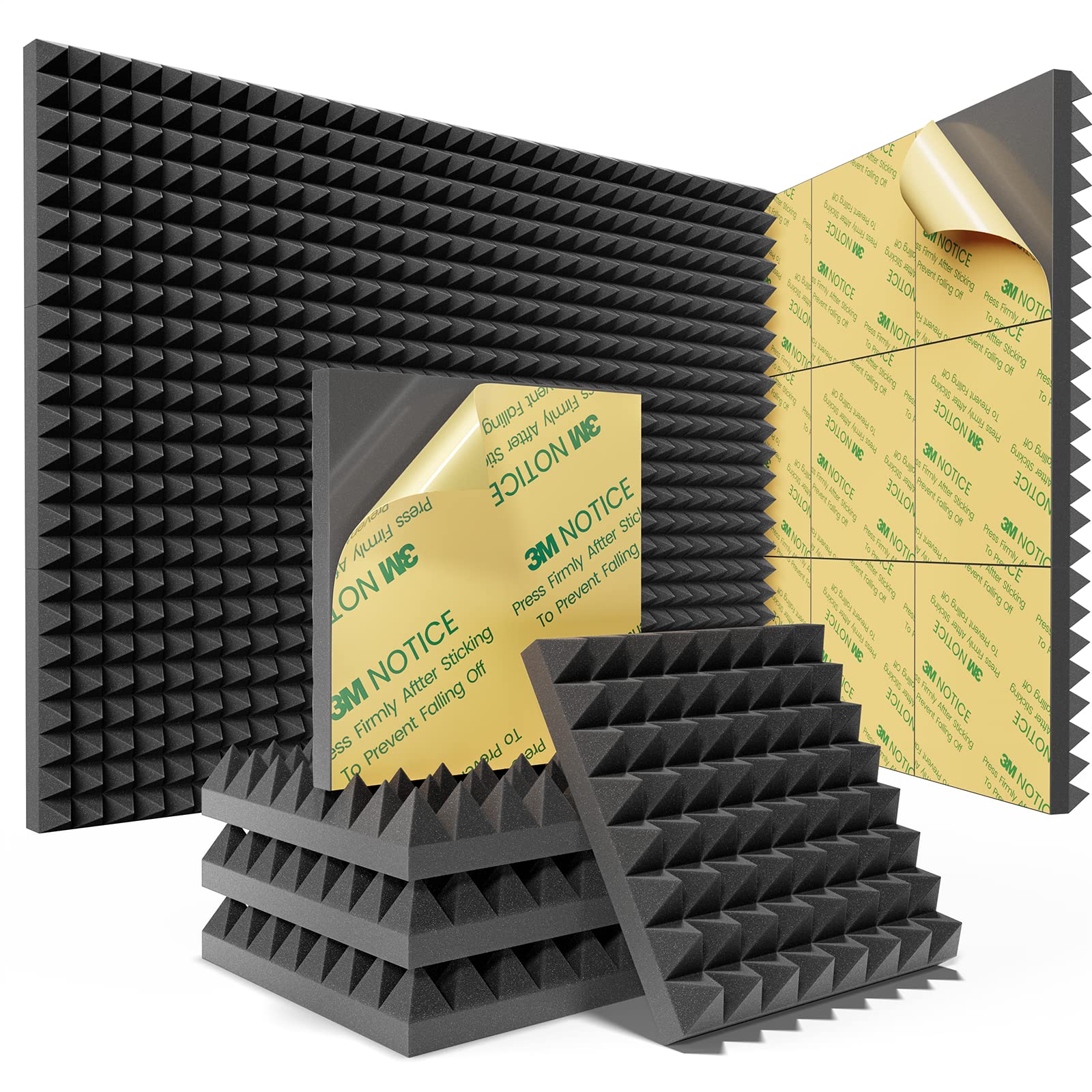 Sonicism 12 Pack Sound Proof Foam Panels for Walls Self-Adhesive 12"X12"X2" | Py