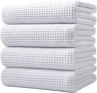 POLYTE 430 GSM Poly Blend Microfiber Quick Dry Waffle Bath Towel, 30x60 in | 4 Pack, Oversize, Lint Free, Body Towel, 85% polyester/15% polyamide