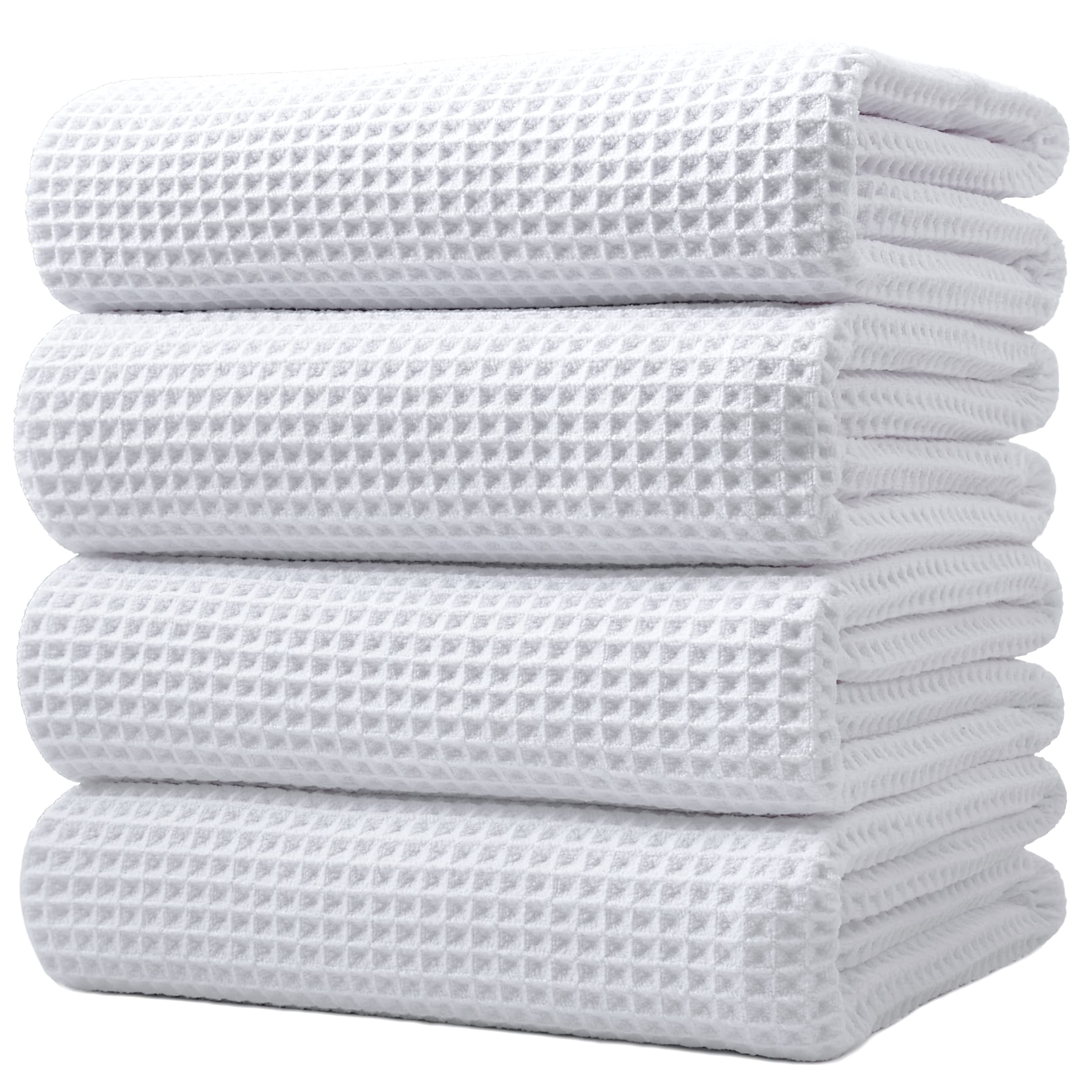 POLYTE 430 GSM Poly Blend Microfiber Quick Dry Waffle Bath Towel, 30x60 in | 4 P