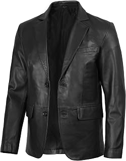 fjackets Mens Leather Blazer Jacket — Real Lambskin Leather Sport Coat, 2-Button, Fully Lined, Business to Weekend Outerwear