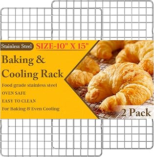 2 PCS Cooling Racks for Cooking and Baking, 10" x 15", Silver | Heavy Duty, Stainless Steel Wire Rack, For Baking, Grilling, Roasting, Oven & Dishwasher Safe, Fits Jelly Roll Sheet Pan