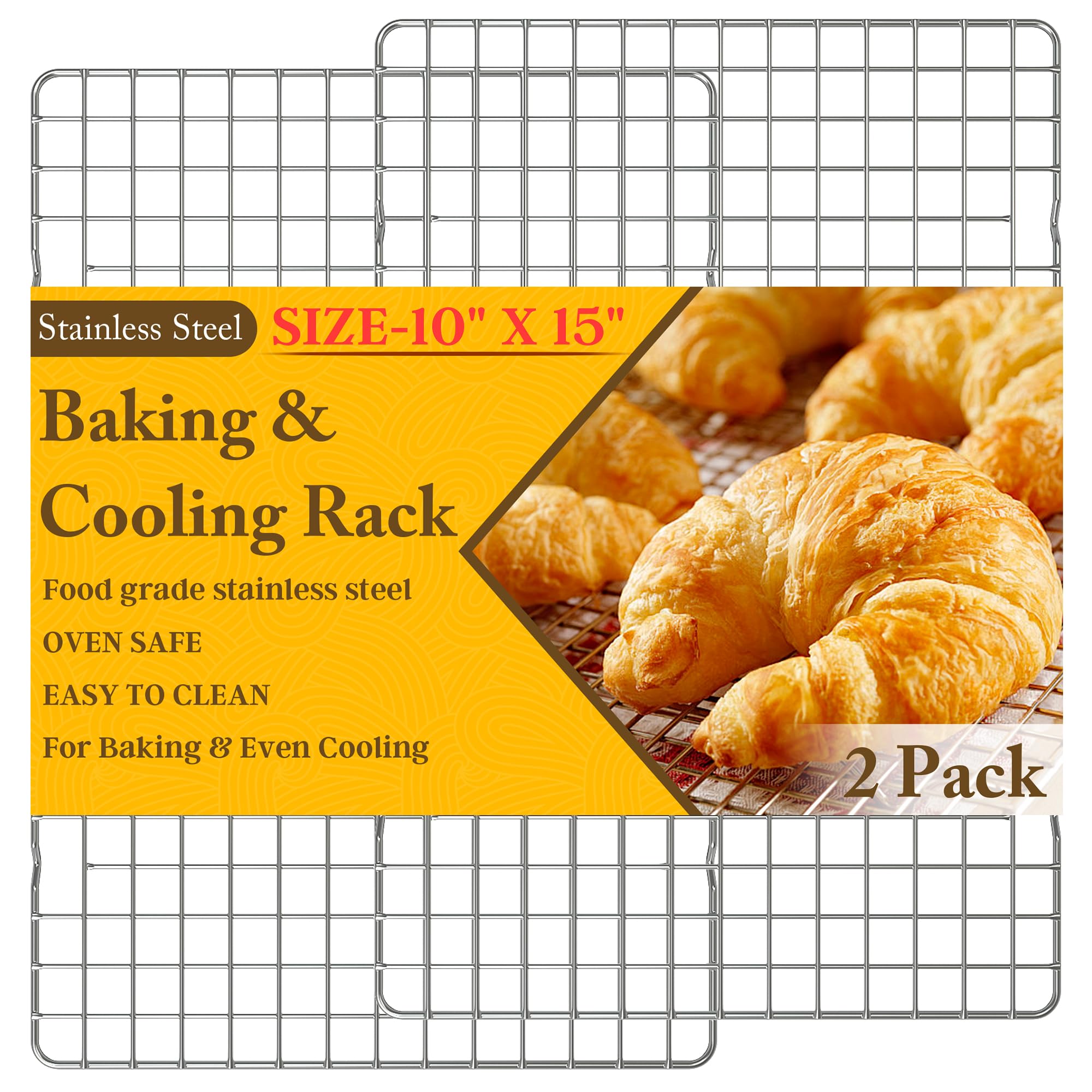 2 PCS Cooling Racks for Cooking and Baking, 10" x 15", Silver | Heavy Duty, Stai