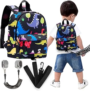 Accmor Toddler Leash Baby Dinosaur Backpack Harness with Anti Lost Wrist Link, Cute Mini Child Daycare Bag with Tether Hold Kids Close While Outdoor Walking for Baby Boys Girls