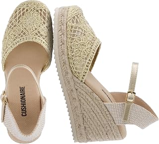CUSHIONAIRE Flora Platform Espadrilles for Women, Dressy Wedge Closed Toe Sandals with Ankle Strap and Cushioned Footbed