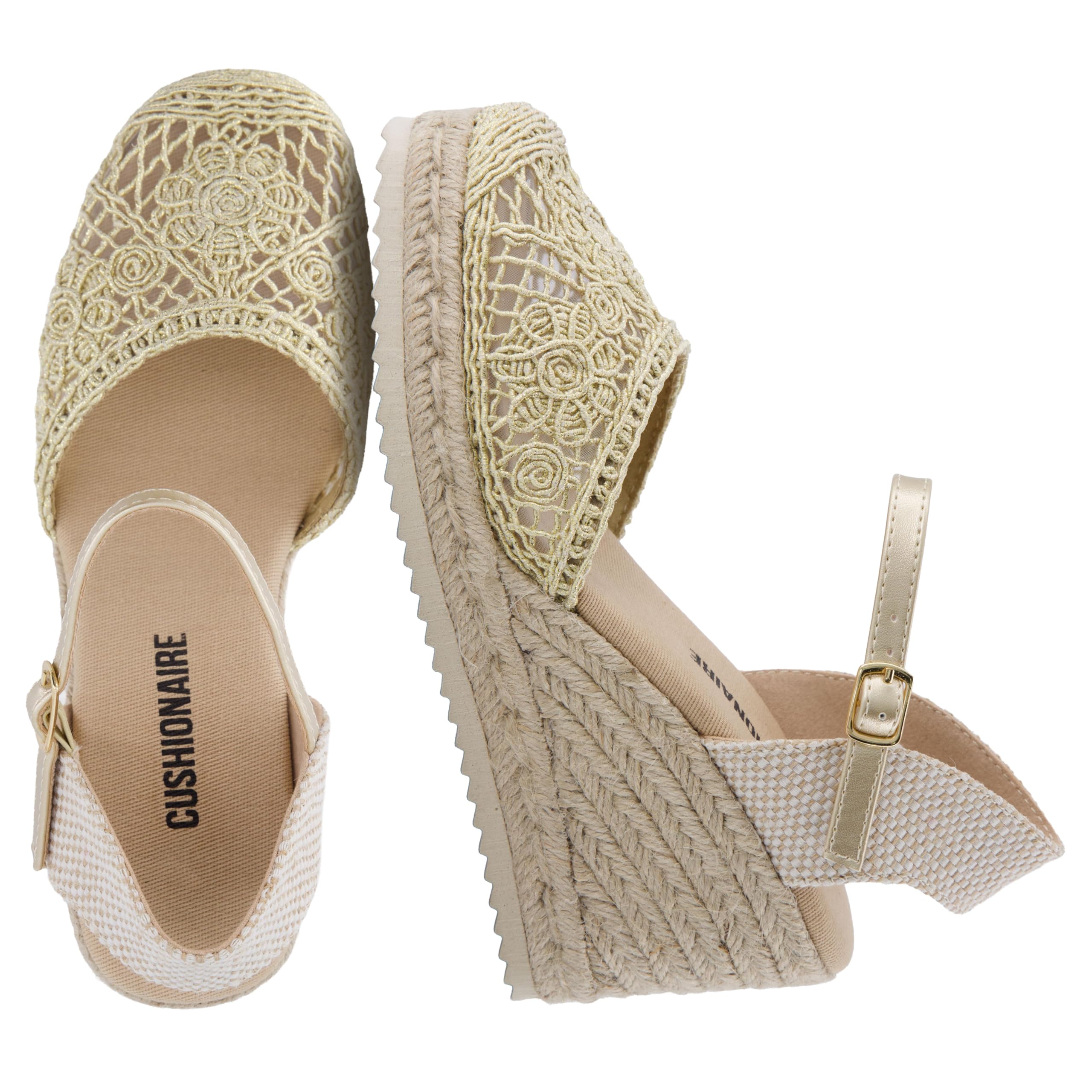 CUSHIONAIRE Flora Platform Espadrilles for Women, Dressy Wedge Closed Toe Sandal