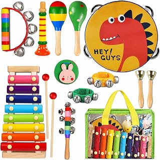ZLWENA 12PCS Kids Musical Instruments Wooden Toddler Percussion Toy Set | preschool educational montessori toys for children early learning, perfect Xmas birthday gift for 3-6 year old boys/girls