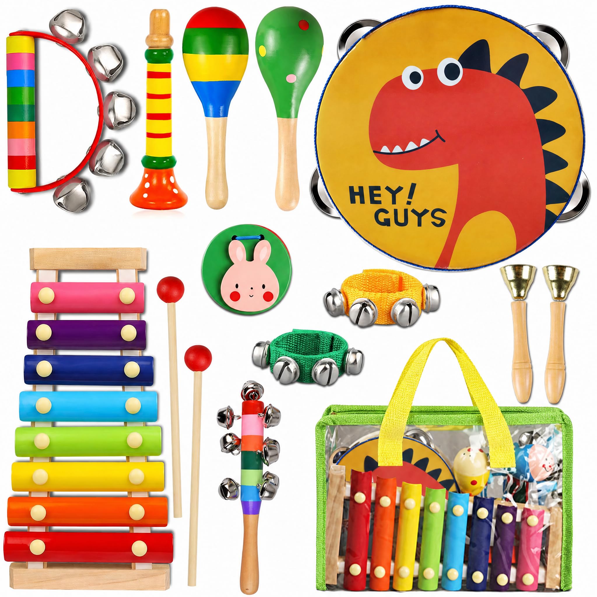 ZLWENA 12PCS Kids Musical Instruments Wooden Toddler Percussion Toy Set | presch