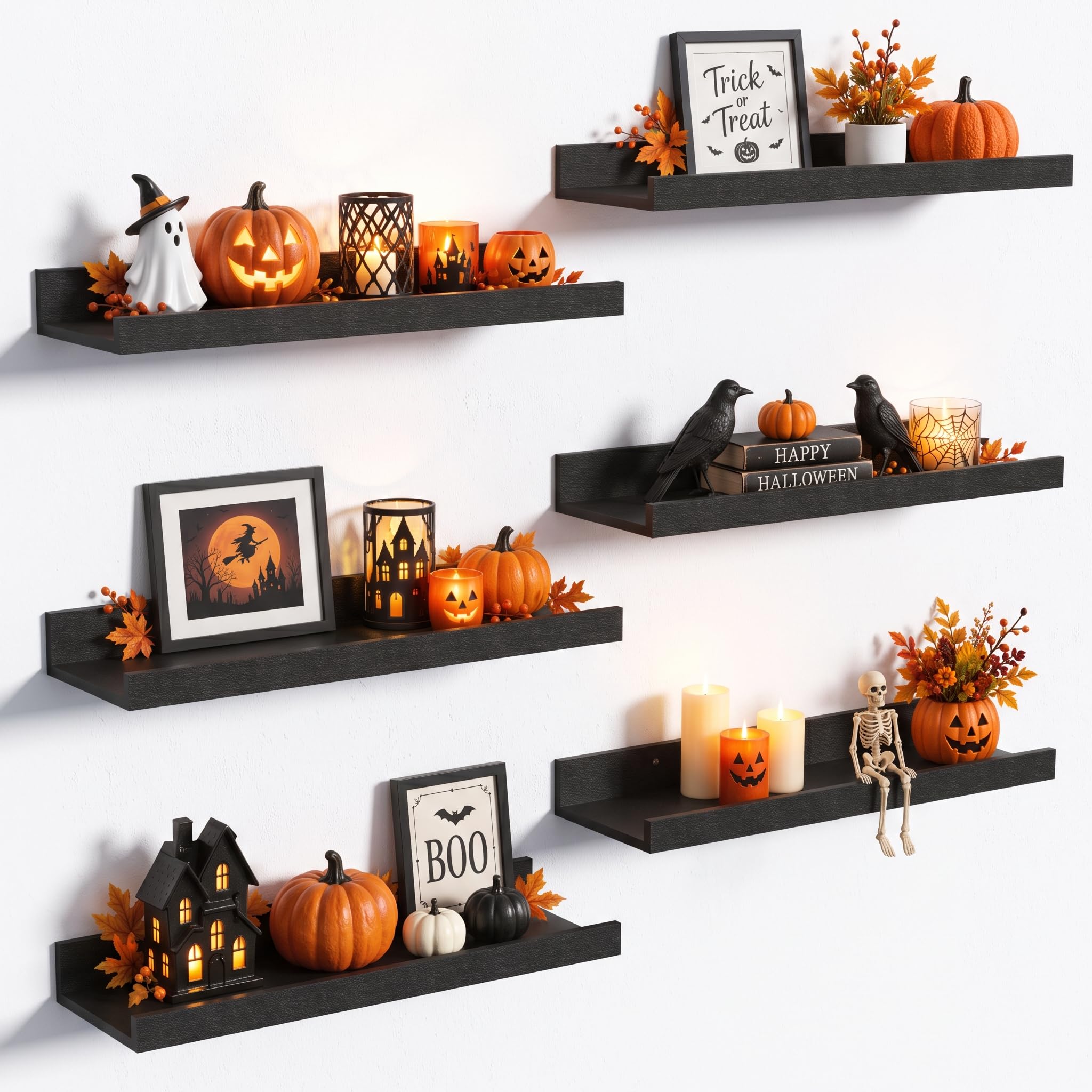 upsimples Floating Shelves for Wall Decor and Storage, Black, 6Pcs 15.7'' | Wall