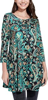 Enmain Women's Tunic Long Plus Size 3/4 Sleeve Chic and Elegant Blouse Top Loose Patterned Solid Color Round Neck T-Shirts Blouses