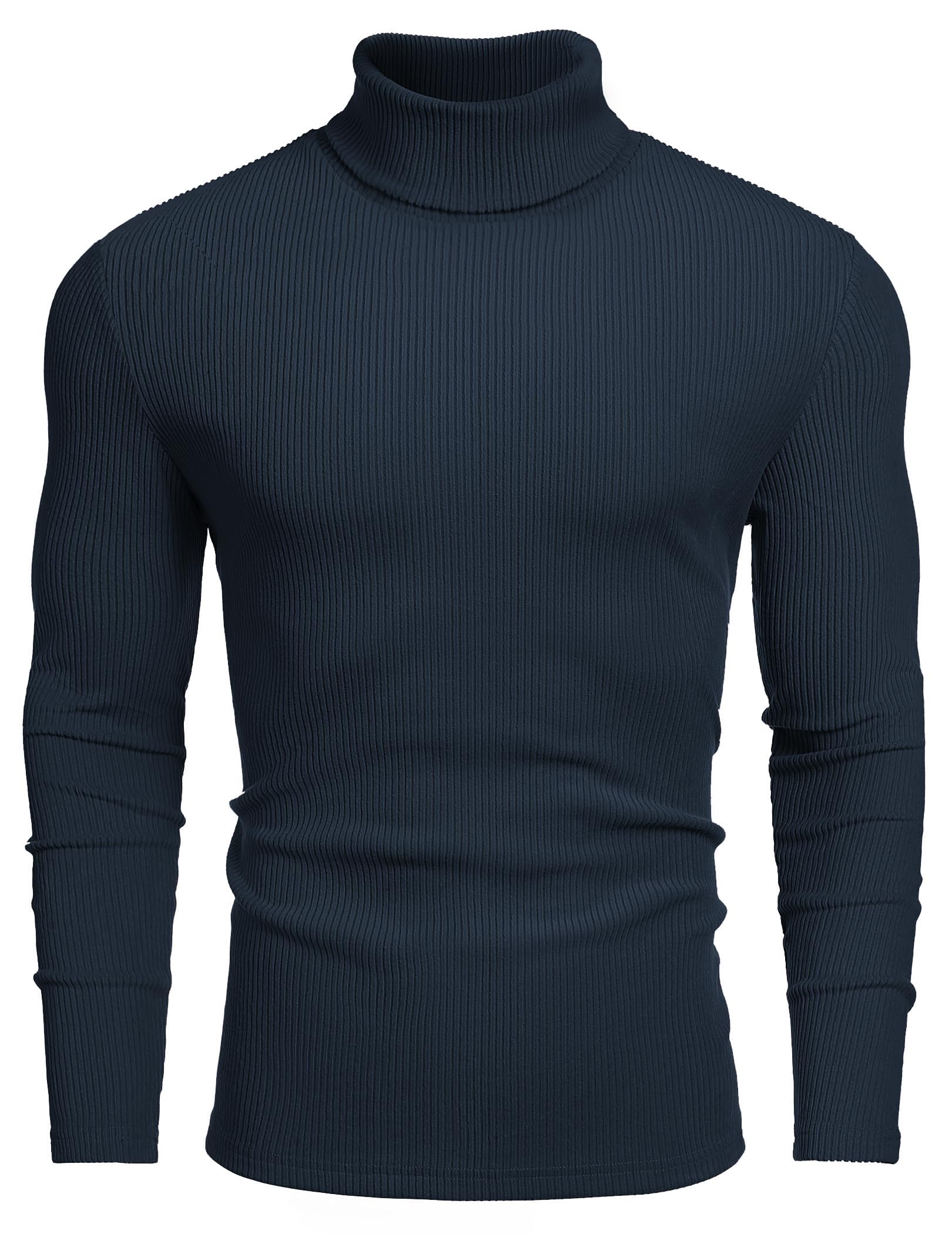COOFANDY Suéter de Punto de Cuello Alto para Hombre, Manga Larga, Cuello Alto, A
